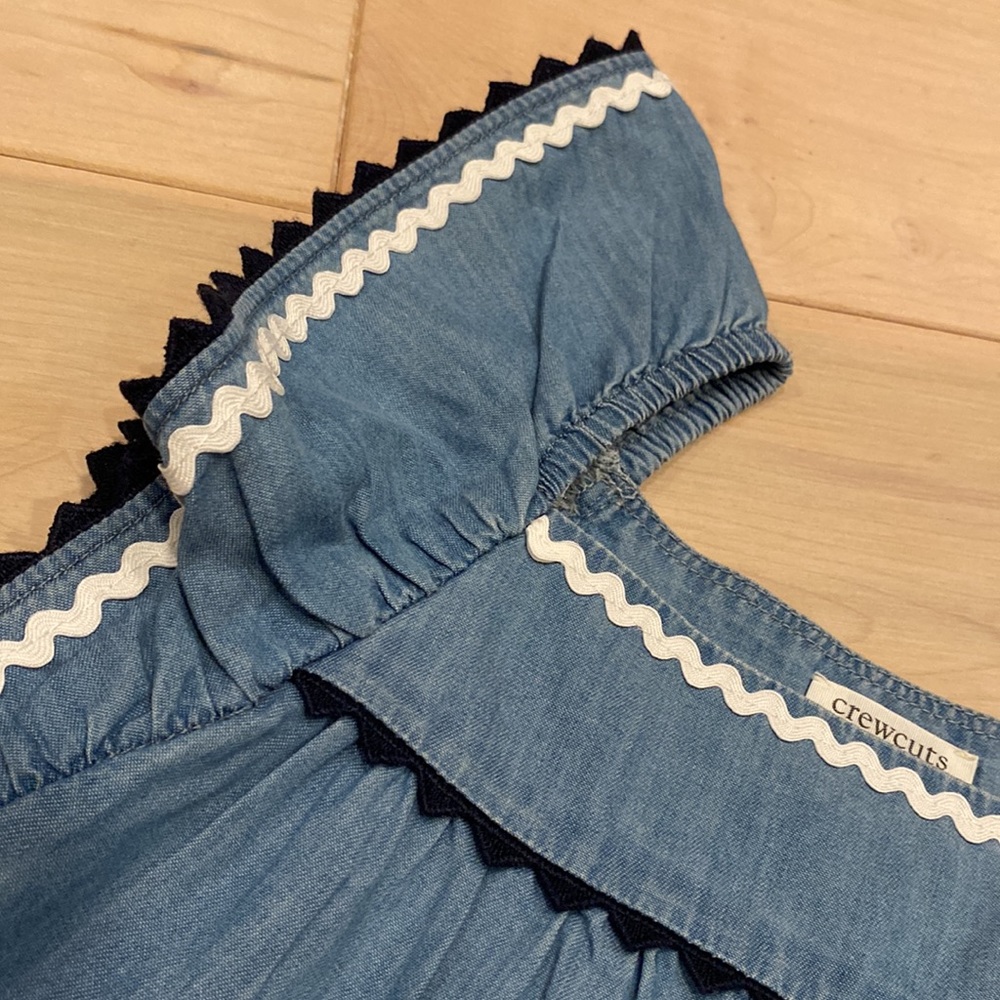 Crewcuts girls soft cotton ruffle sleeve blue denim dress 4 - Picture 5 of 11